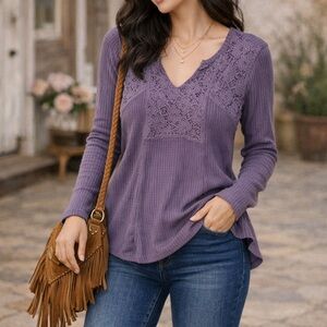 Unity World Wear Lavender Lace Long Sleeve Top